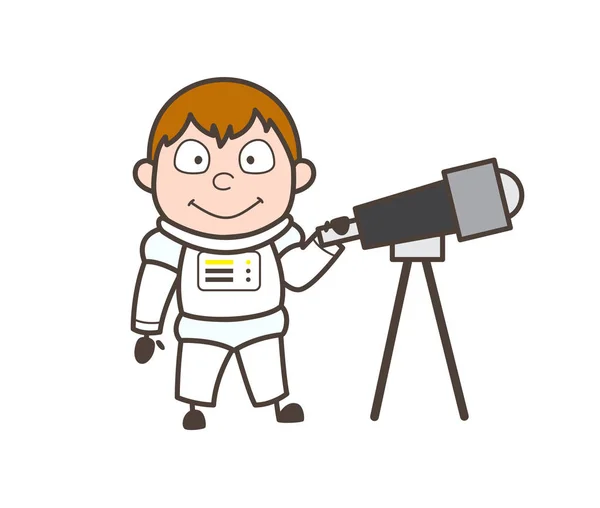 Cartoon Astronaut houden een telescoop vectorillustratie — Stockvector