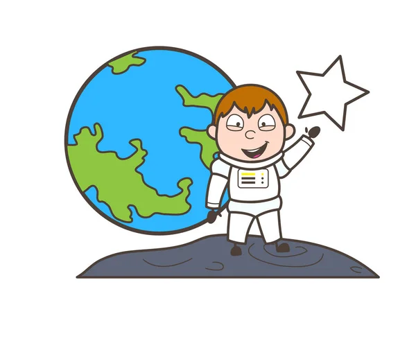 Γελοιογραφία δείχνει αστέρι διανυσματικά εικονογράφηση ευτυχισμένη αστροναύτης — Διανυσματικό Αρχείο