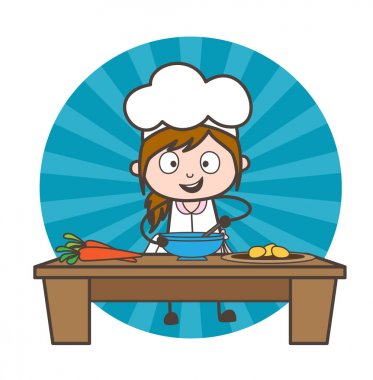 Çizgi film garson gıda vektör çizim hazırlama