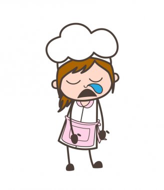 Çizgi film garson uykulu yüz burun vektör çizim çalışan ile