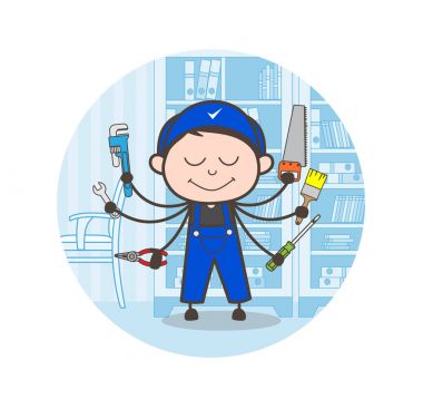 Karikatür mutlu marangoz araçları vektör farklı tip