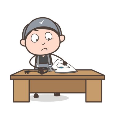 Karikatür elektrikçi tamir demir vektör
