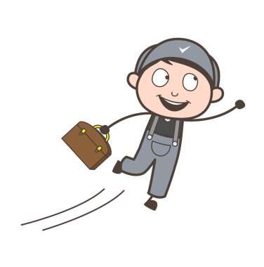 Karikatür mutlu işçi heyecan vektör çizim içinde uçan