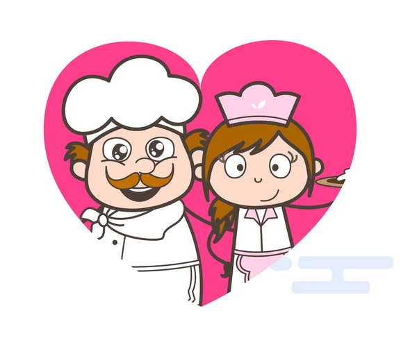 Serveuse de bande dessinée avec Chef Chef Illustration vectorielle — Image vectorielle