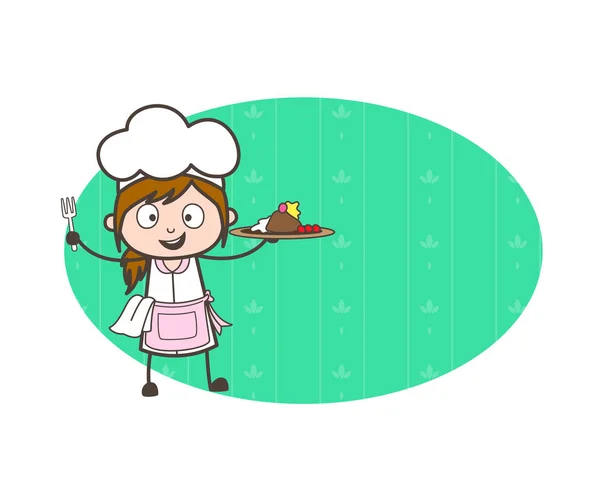 Cartoon Waitress Presenting Desert Vector Illustration — Stock Vector