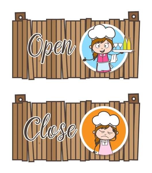 Cartoon Restaurant Open and Close Tag Banner Vector Illustration — Stock Vector