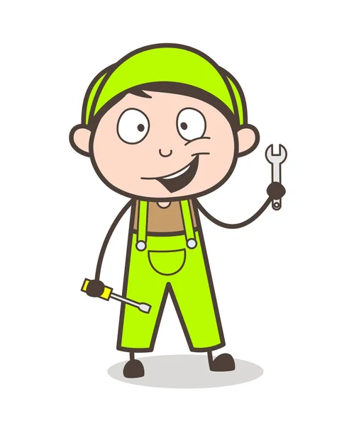 Cartoon Happy Serviceman with Tools Vector Illustration — Stock Vector