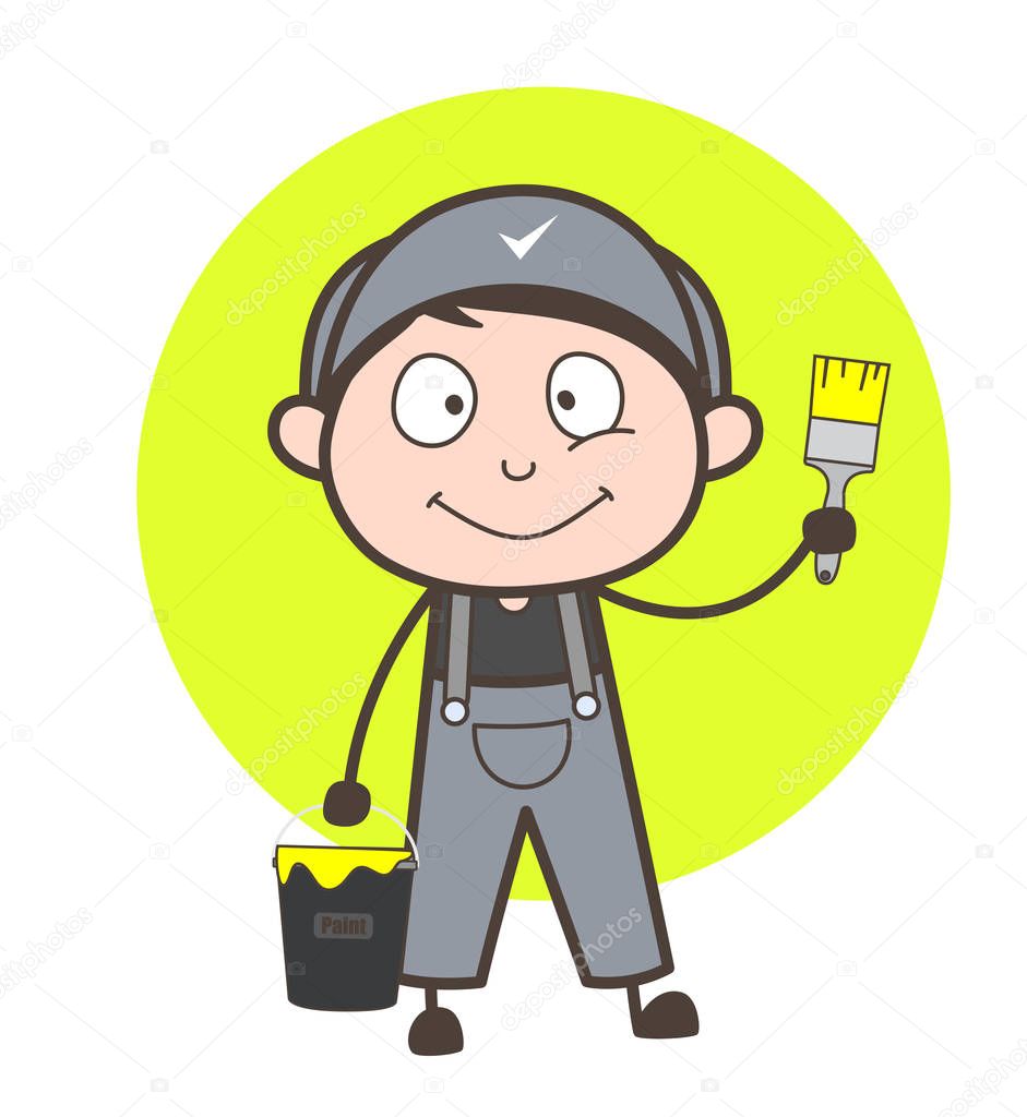 Cartoon Painter with Brushed and Paint Bucket Vector