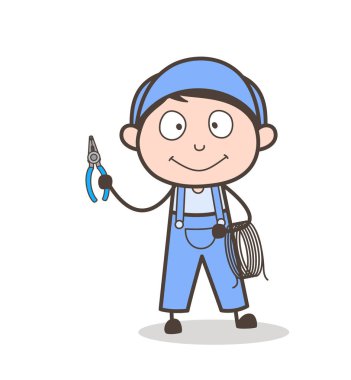 Çizgi film elektrikçi tel ve pense vektör