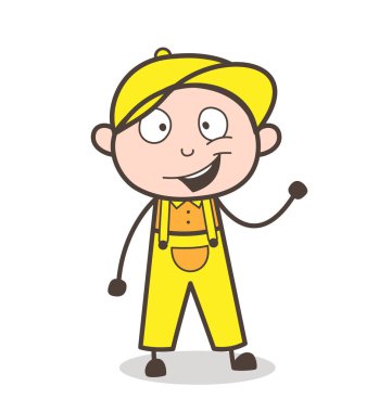 Karikatür mutlu genç işçi çocuk ifade vektör çizim