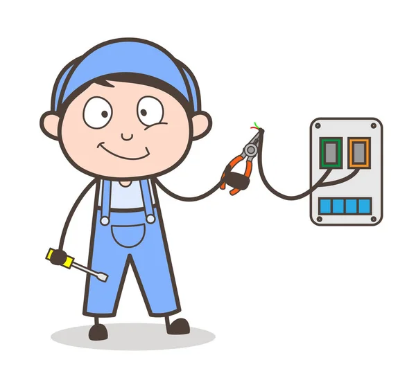 Illustrazione del vettore del lavoratore dell'elettricista del fumetto — Vettoriale Stock