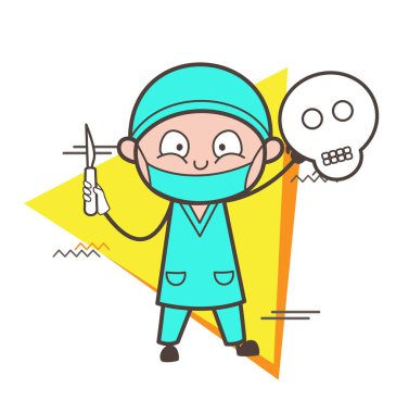 Çizgi film yetişkin cerrah poz vektör çizim çalıştıran