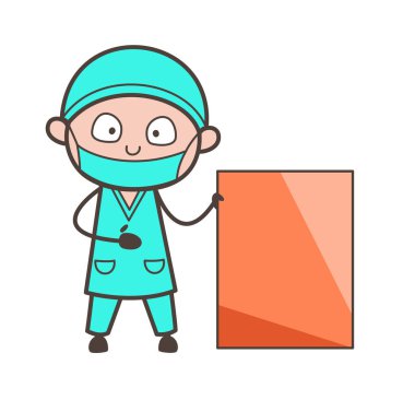 Çizgi film sevimli cerrah heyecanlı yüz vektör çizim