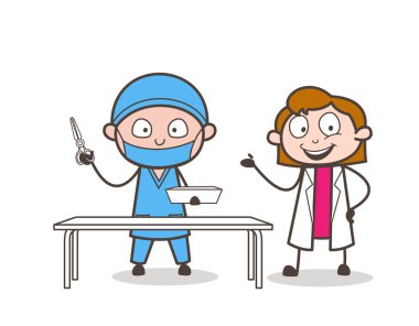 Çizgi film erkek doktor kardiyolog cerraha tanıtımı