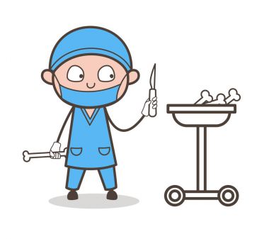 Çizgi film ortopedik cerrah kemikleri vektör ile deneme yaparken