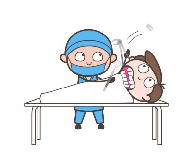 Çizgi film diş hekimi diş çıkartma vektör kavramı yapıyor