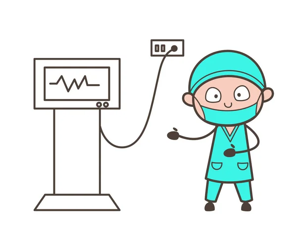 Cartoon chirurg presenteren echografie Machine vectorillustratie — Stockvector