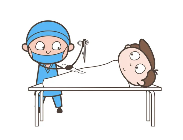 Cartoon chirurg doet abdominale operatie Vector Concept — Stockvector