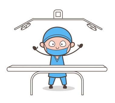 Çizgi film cerrah operasyon tiyatro aletleri sunulması