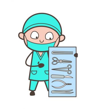 Çizgi film cerrah tıbbi alet seti vektör sunulması