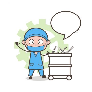 Çizgi film cerrah tıbbi aletleri kutusu vektör çizim ile