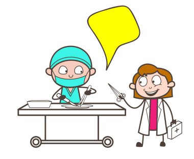 Çizgi film cerrah doktor kadın Yardımcısı vektör çizim ile