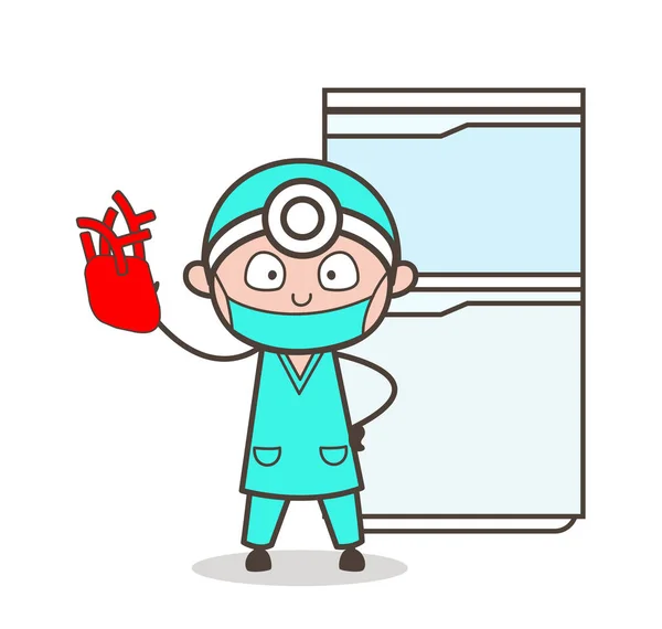 Cardiologista dos desenhos animados mostrando um vetor de coração humano —  Vetores de Stock