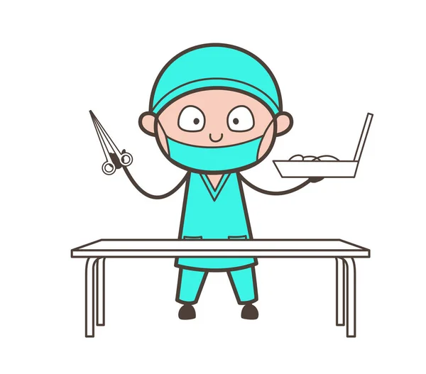 Cartoon Surgeon Holding a Scissors and Tool Box Vector — Stock Vector