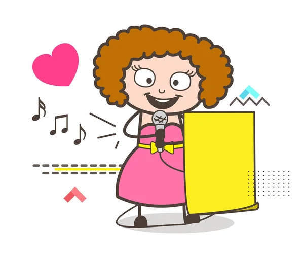 Cantante femenina de dibujos animados que muestra el vector de pancarta de papel — Vector de stock