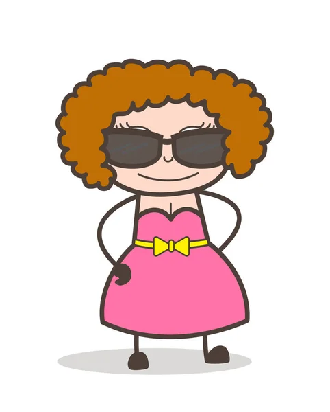 Cartoon moderne junge Dame mit Sonnenbrille auf Gesicht Vektor — Stockvektor