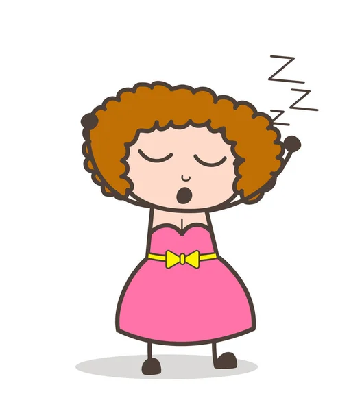 Dorosła kobieta kreskówka ziewanie i Śpiąca twarz wektor — Wektor stockowy