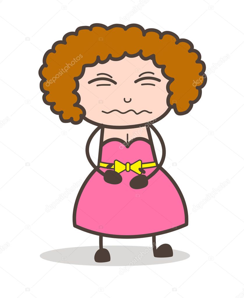 Cartoon Young Lady Confounded Face Vector Illustration