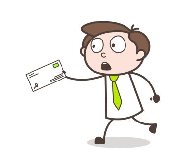 Çizgi film kurye çocuk zarfın içinde acele vektör kavramı ile çalışan