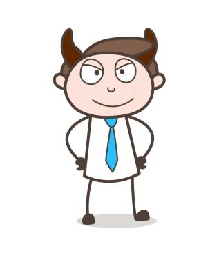 Kötü çizgi film işadamı kurnaz gülümseyen yüz ifade vektör