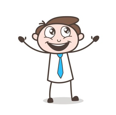 Heyecanlı karikatür satıcı yüz ifade vektör çizim