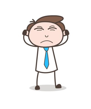 Kızgın genç işadamı Putting eller kulaklar vektör