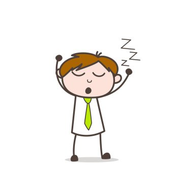 Çizgi film tembel çocuk ifade vektör çizim esneme