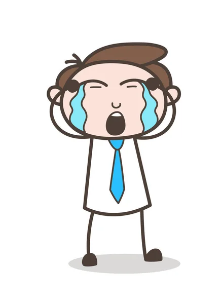 Cartone animato giovane uomo d'affari piangendo faccia vettoriale — Vettoriale Stock