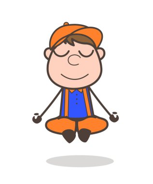 Mutlu genç işçi meditasyon vektör çizim yapıyor