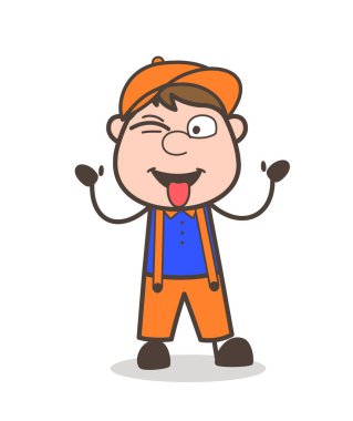 Yaramaz çocuk yüz göz ve şaşırıp kalmış-Out dil vektör göz kırpıyor ile