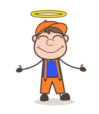 Mutlu işçi Halo halka üzerinde kafa vektör çizim ile