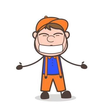 Çizgi film inşaat işçisi yüzü ile tıbbi maskesi vektör