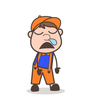 Komik adam uyuyan ve çalışan-burun vektör kavramı