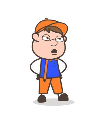 Karikatür işçi Unamused yüz ifade vektör