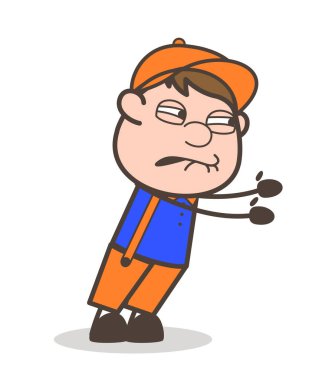 Vektör çizim zorlamaya çalışırken karikatür çalışan kişi