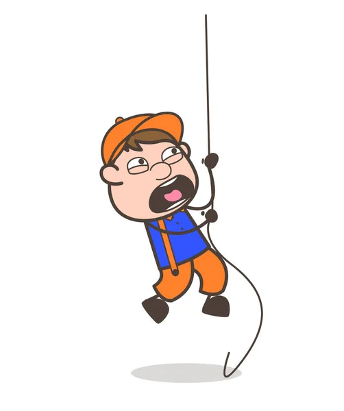 Trabajador de dibujos animados tratando de subir la cuerda en vectores de entrenamiento — Vector de stock