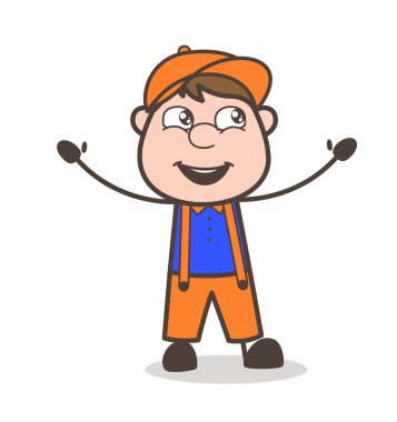 Genç işçi çocuk gülüyor vektör çizim karikatür