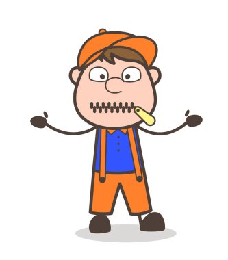 Karikatür marangoz fermuar-ağız yüz vektör