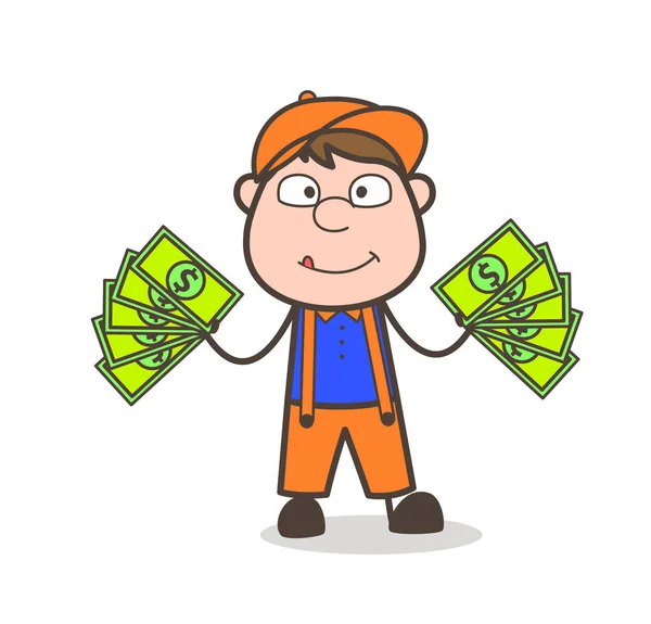 Cartoon Carpenter werknemer weergegeven: geld Vector — Stockvector