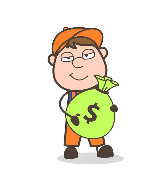 Cartoon werknemer met geld bundel vectorillustratie — Stockvector